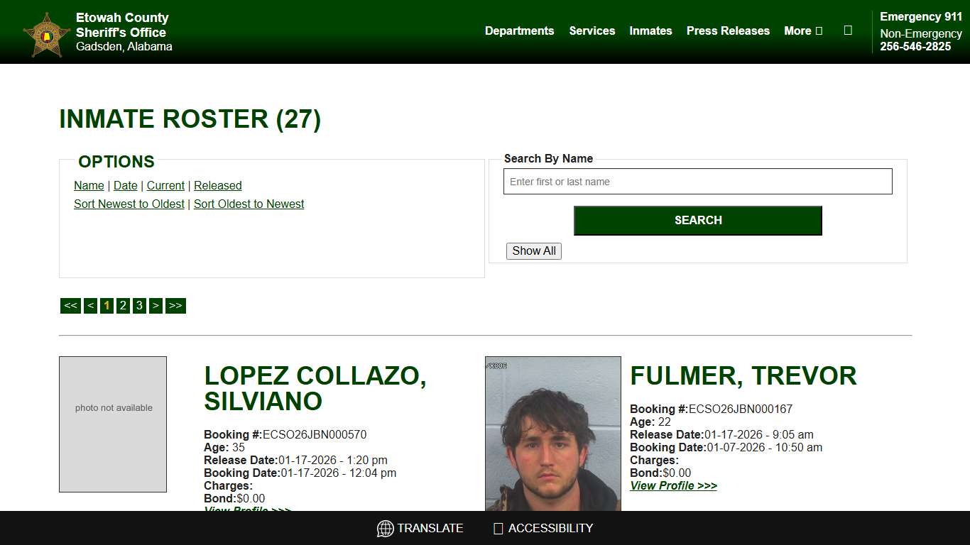 Inmate Roster - Released Inmates Booking Date Descending - Etowah County Sheriff's Office