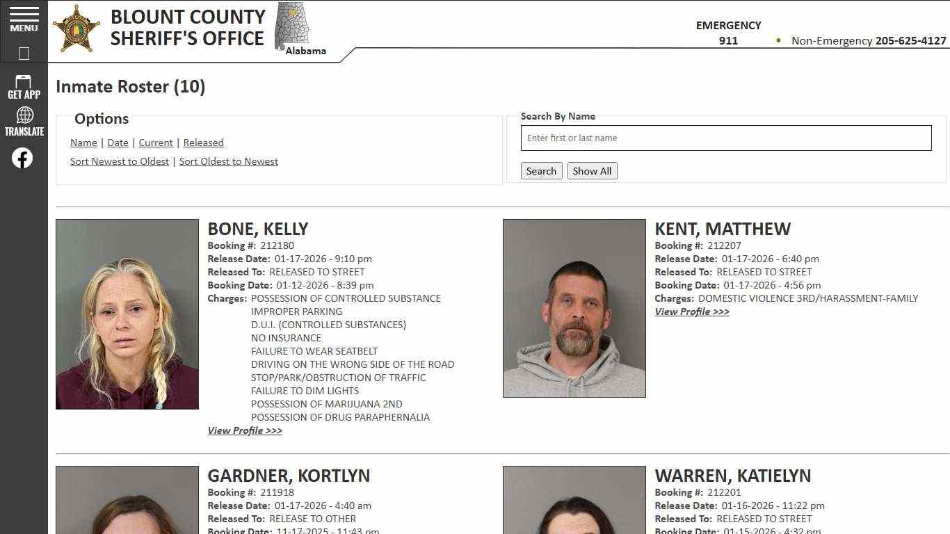 Inmate Roster - Released Inmates Booking Date Descending - Blount County Sheriff AL
