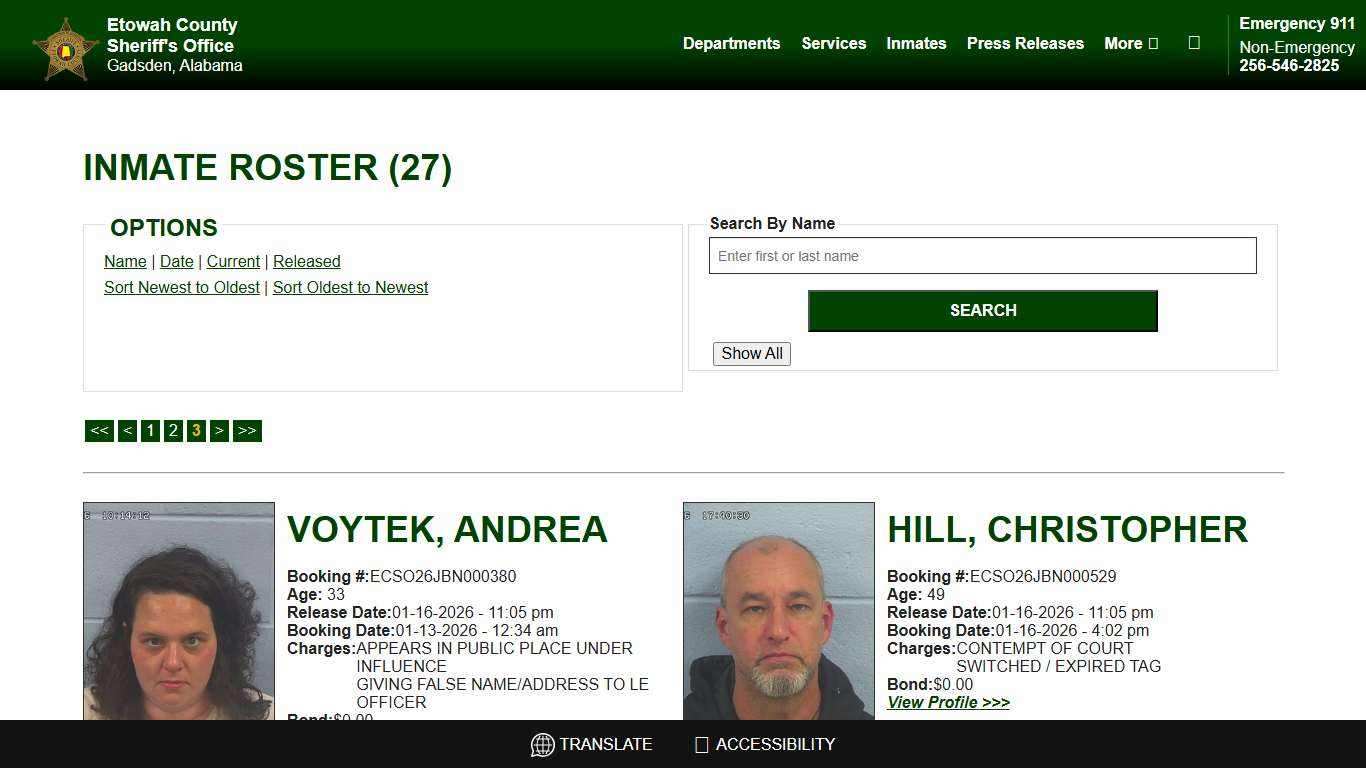 Inmate Roster - Page 3 Released Inmates Booking Date Ascending - Etowah County Sheriff's Office
